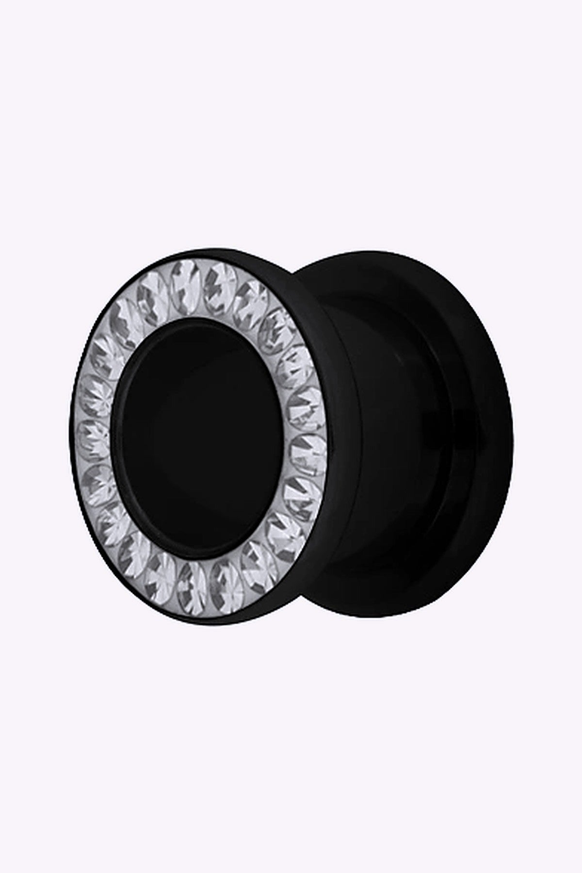 Fleshtunnel Stora 6 16 Mm Stal Svart Med Vita Kristaller