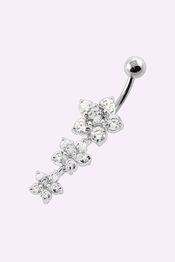Navelpiercing Med Hangande Tre Blommor Vita Kristaller