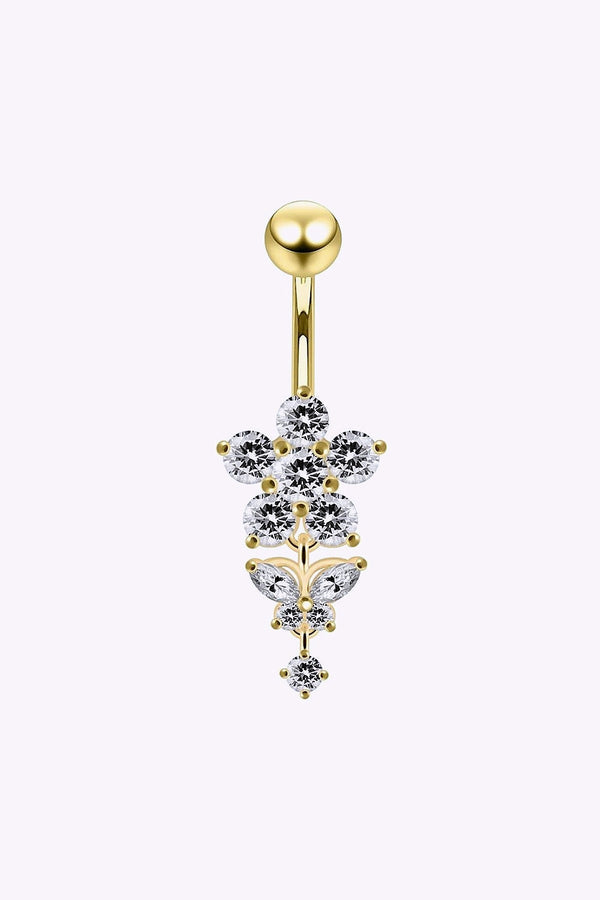 Navelpiercing Blomma Och Fjarilhange 18K Guld Pvd