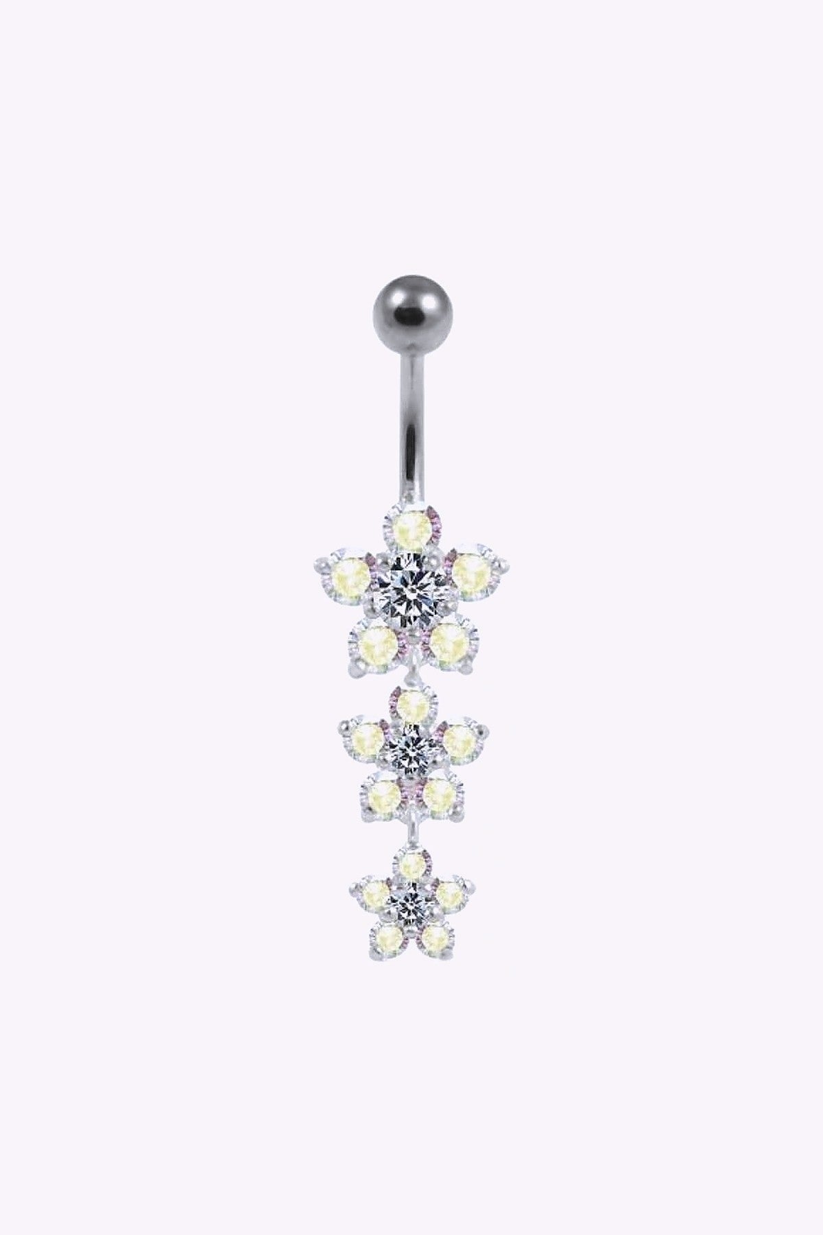 Navelpiercing Blommor Med Regbagsskimrande Kristaller