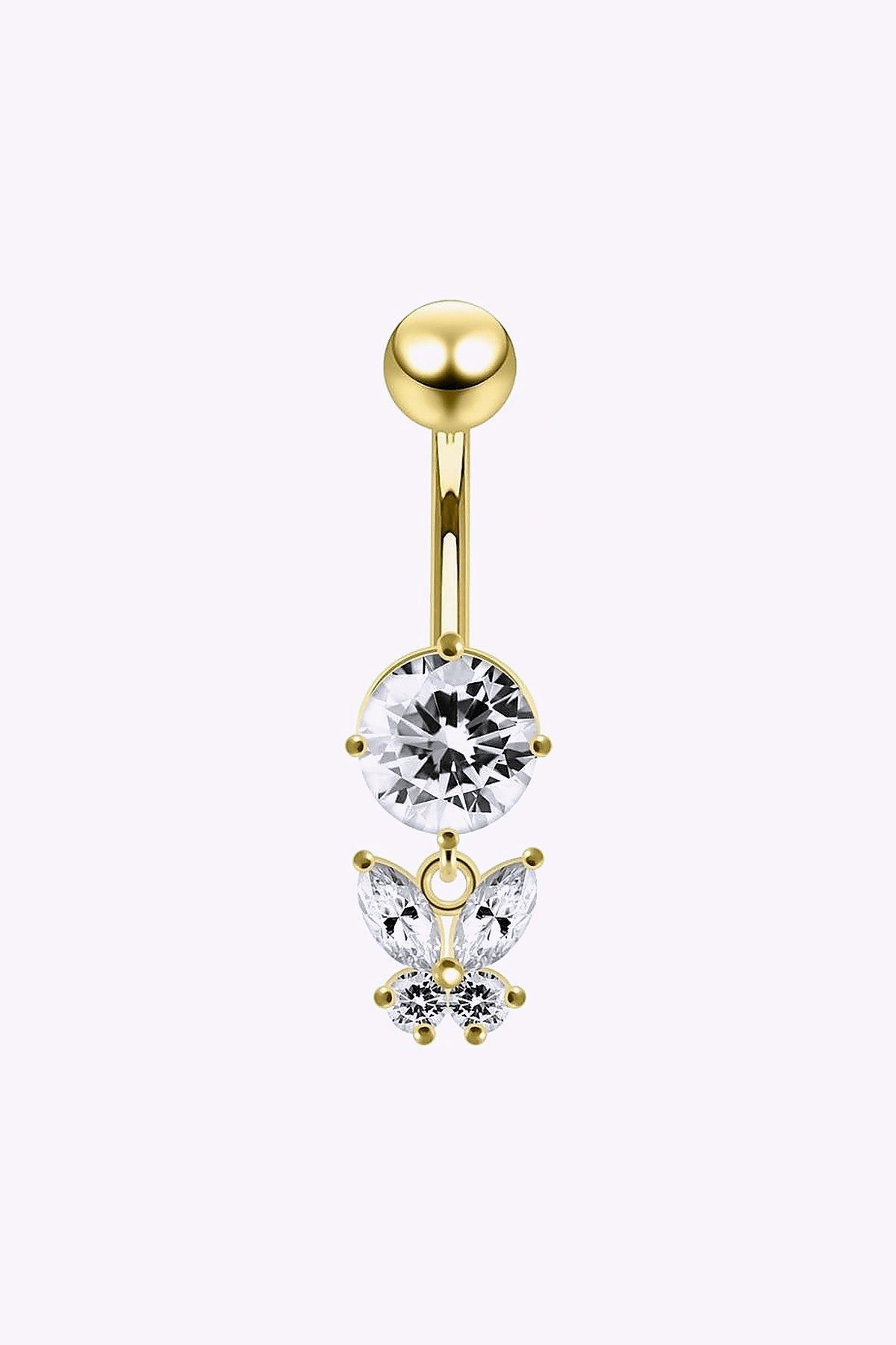 Navelpiercing Kristall Och Fjaril 18K Guld Pvd