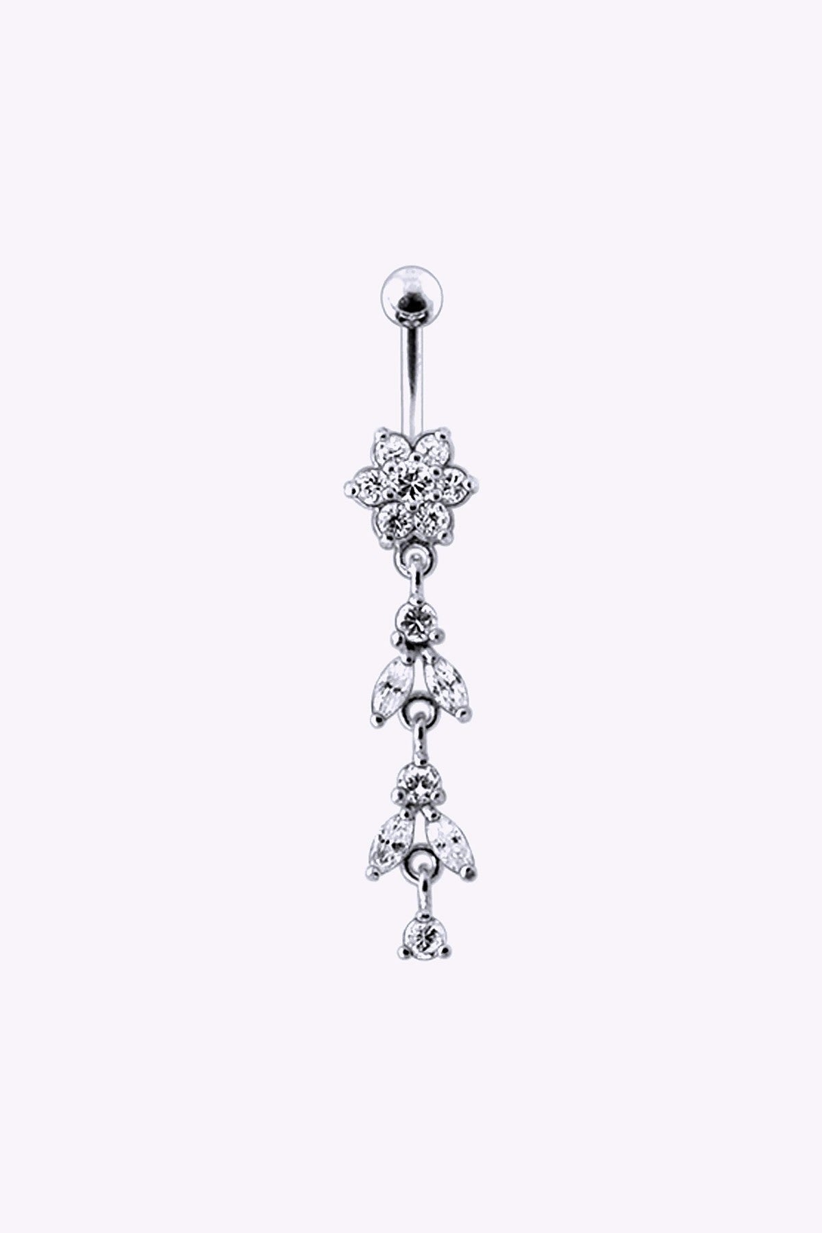 Navelpiercing Liten Blomma Med Blad Av Kristaller