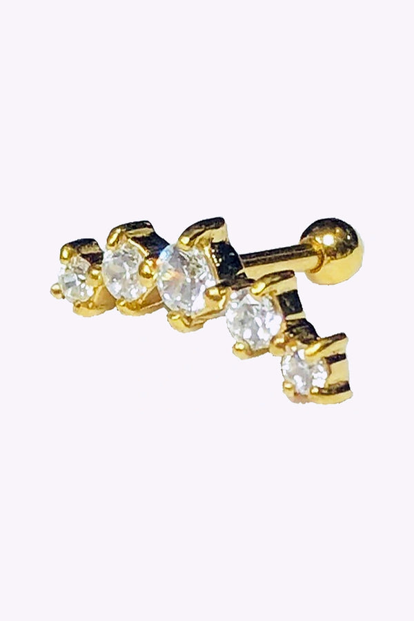 Barbell 5 St Vita Kristaller Med Diamantfattning 24K Guld Pvd