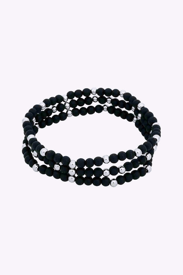 By Billgren Elastiskt Armband I 3 Rader Matt Svart Och Stal