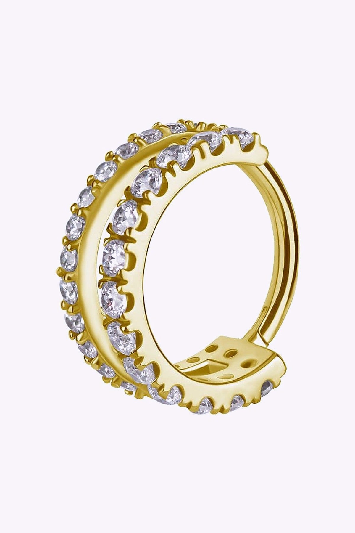 Clicker Ring Dubbelradig Vita Kristaller Guld Pvd