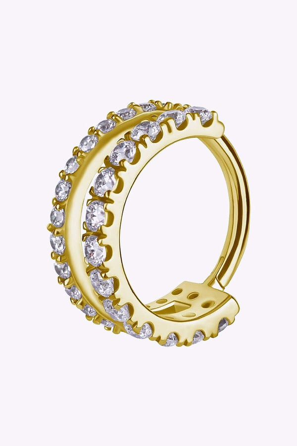 Clicker Ring Dubbelradig Vita Kristaller Guld Pvd