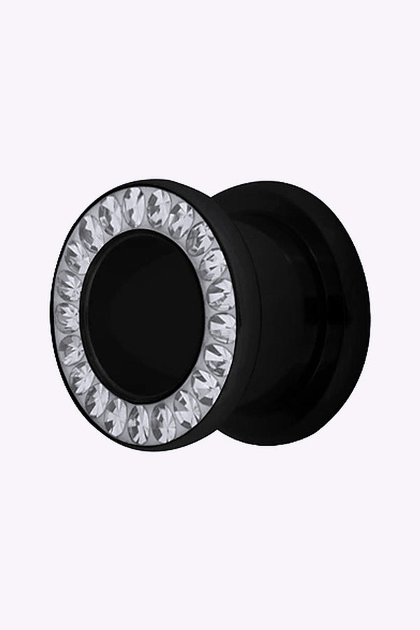 Fleshtunnel Stora 6 16 Mm Stal Svart Med Vita Kristaller