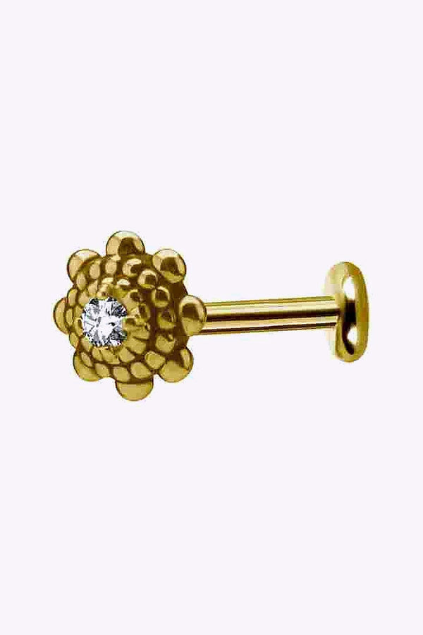Labret Piercing Med Vackert Monster Kristall Guld