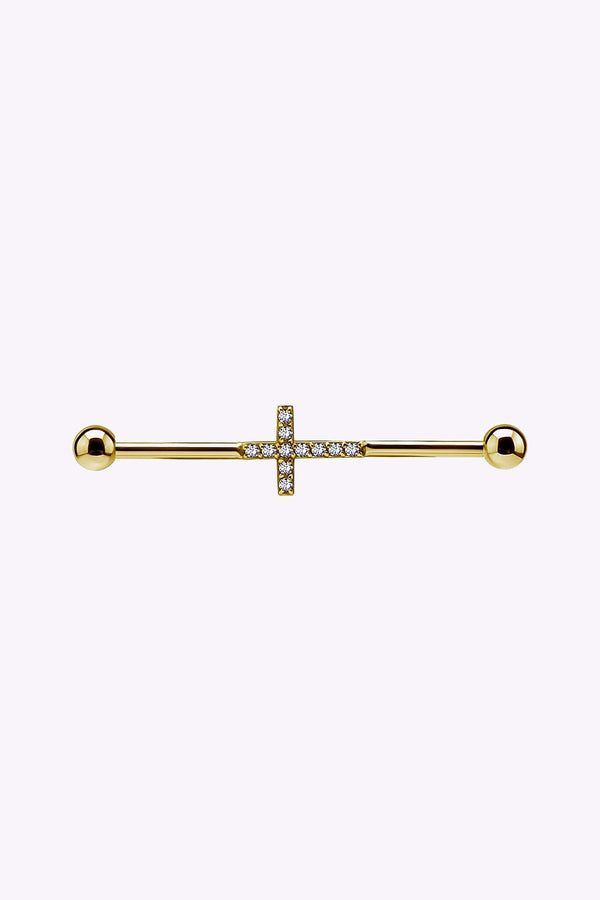 Lang Barbell 1 6 Mm 34 Mm Kors Med Kristaller Guld