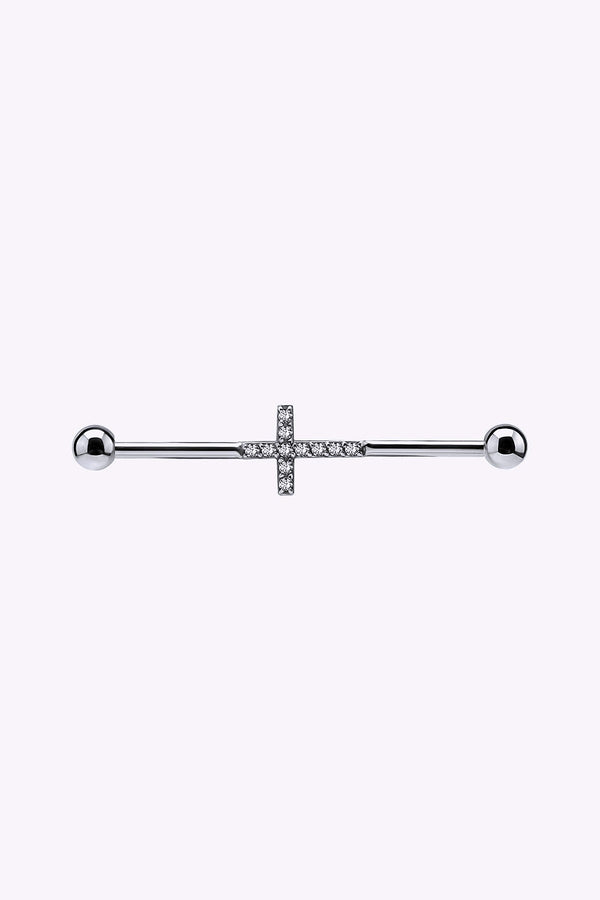 Lang Barbell Till Industrial Piercing Kors Med Kristaller Stal