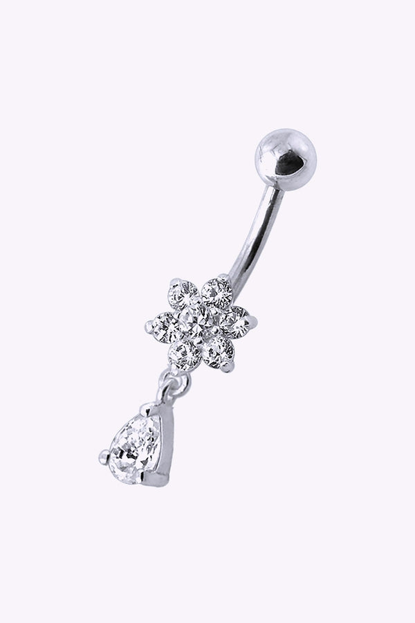 Navelpiercing Blomma Med Droppformad Kristall