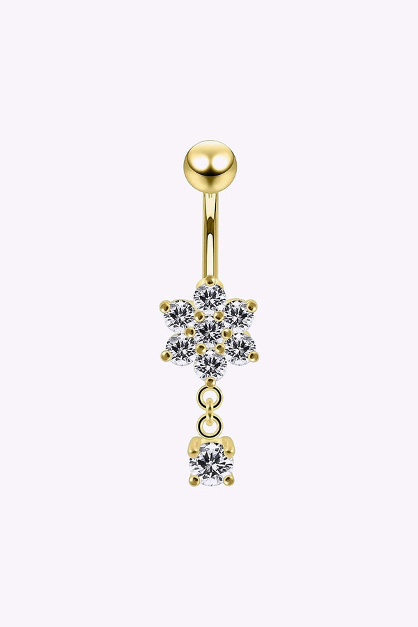 Navelpiercing Blomma Med Kristallhange 18K Guld Pvd 2