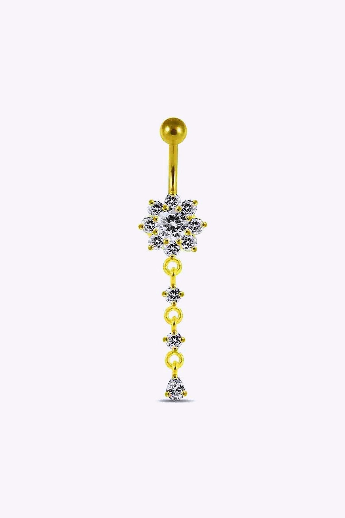 Navelpiercing Blomma Med Kristallhange 18K Guld Pvd
