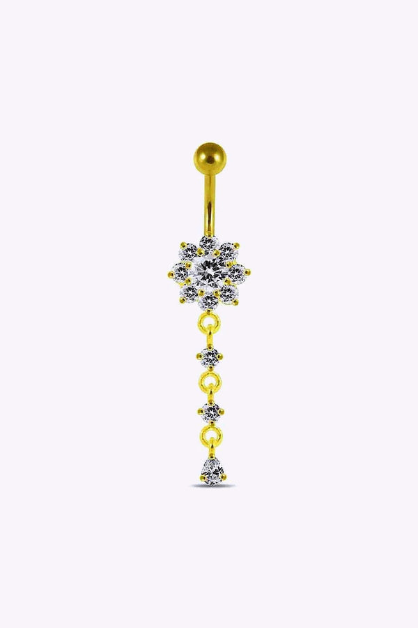 Navelpiercing Blomma Med Kristallhange 18K Guld Pvd