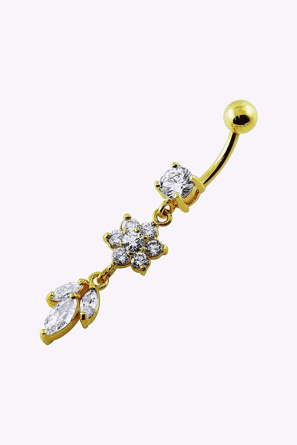 Navelpiercing Blomma Med Vackert Hange Med Kristaller 18K Guldplaterad