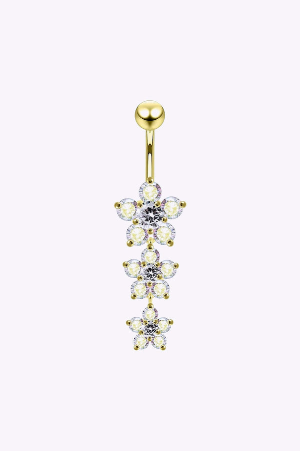 Navelpiercing Blommor Med Regbagsskimrande Kristaller 18K Guld Pvd
