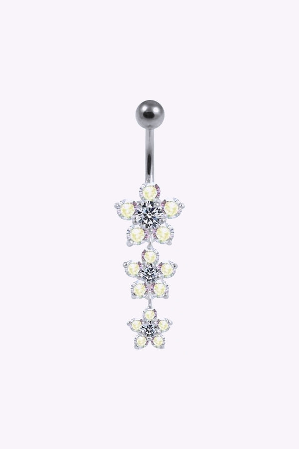 Navelpiercing Blommor Med Regbagsskimrande Kristaller