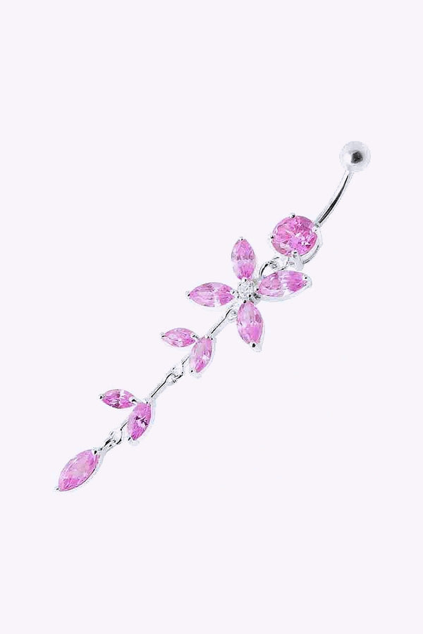 Navelpiercing Blommor Med Rosa Kristaller