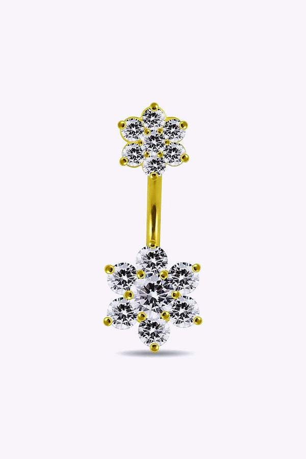 Navelpiercing Dubbla Blommor Med Kristaller Guldplaterad
