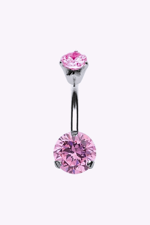 Navelpiercing Dubbla Diamantfattade Rosa Kristaller 8 Och 5Mm Stal