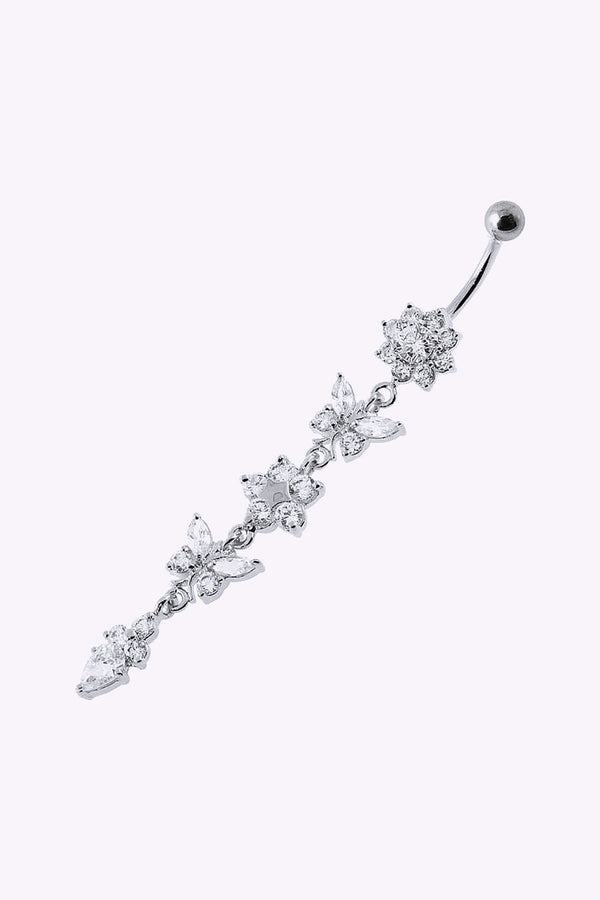 Navelpiercing Fjarilar Och Blommor Med Kristaller