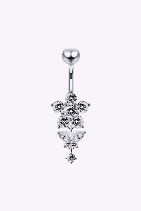 Navelpiercing Glittrig Blomma Med Hange