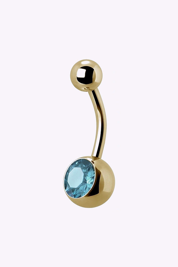 Navelpiercing Guld Enkel Ljusbla Kristall