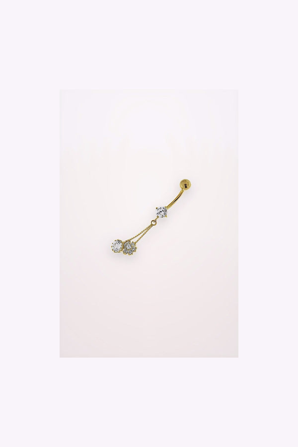 Navelpiercing i äkta guld - diamantfattade kristaller- blomma - 14K
