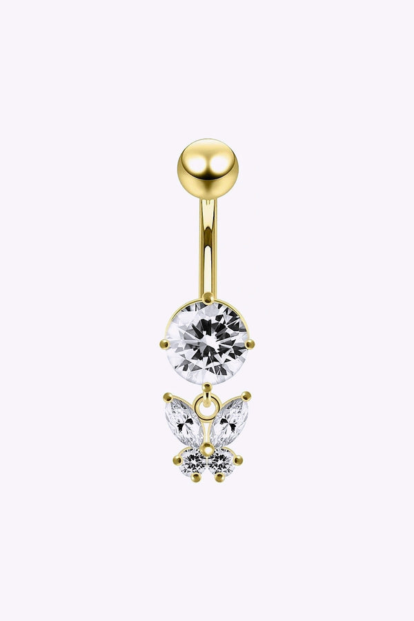 Navelpiercing Kristall Och Fjaril 18K Guld Pvd