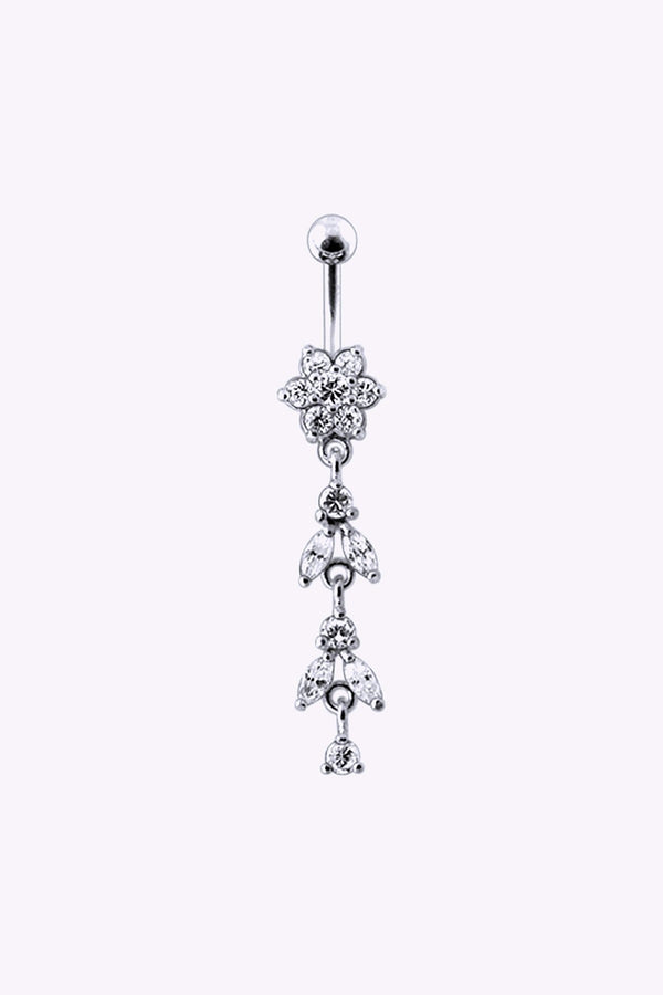 Navelpiercing Liten Blomma Med Blad Av Kristaller