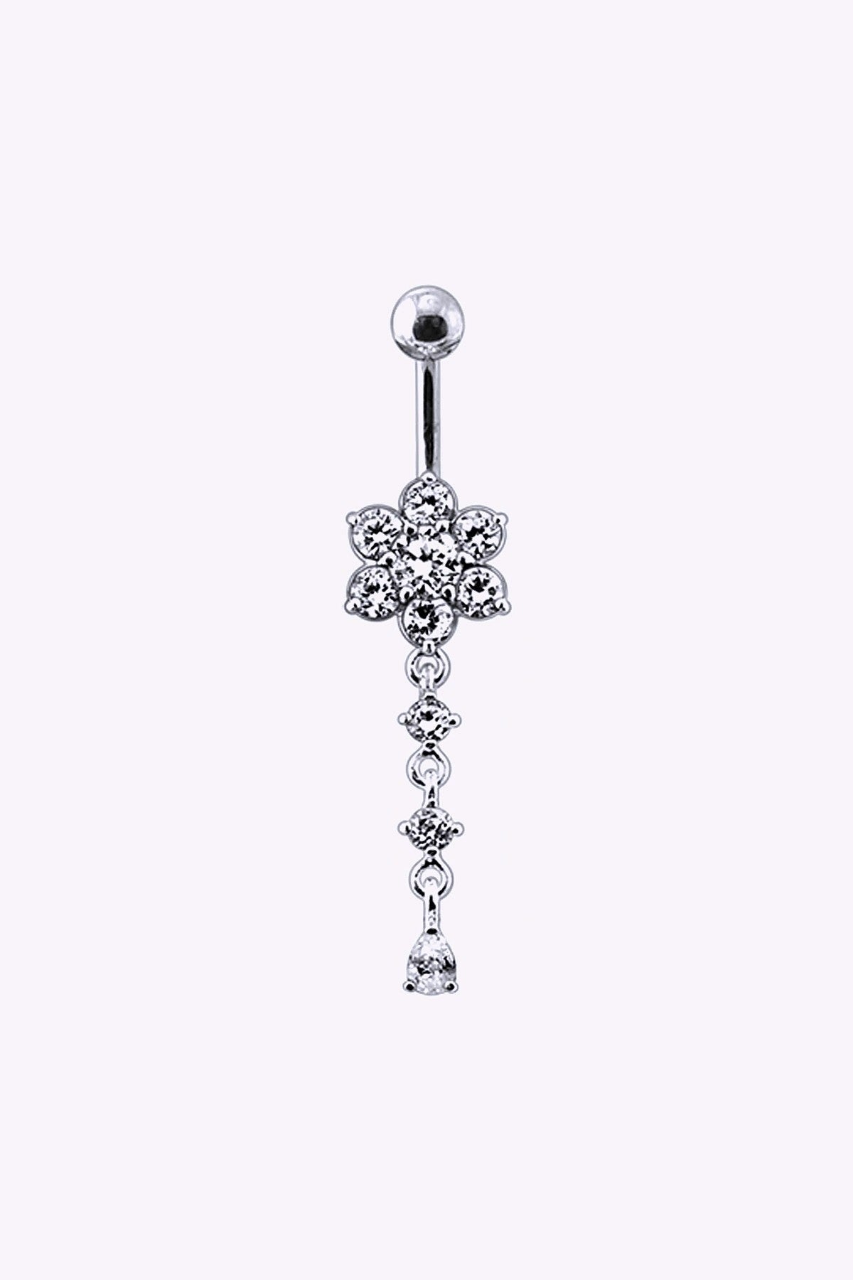 Navelpiercing Liten Blomma Med Kristallhange