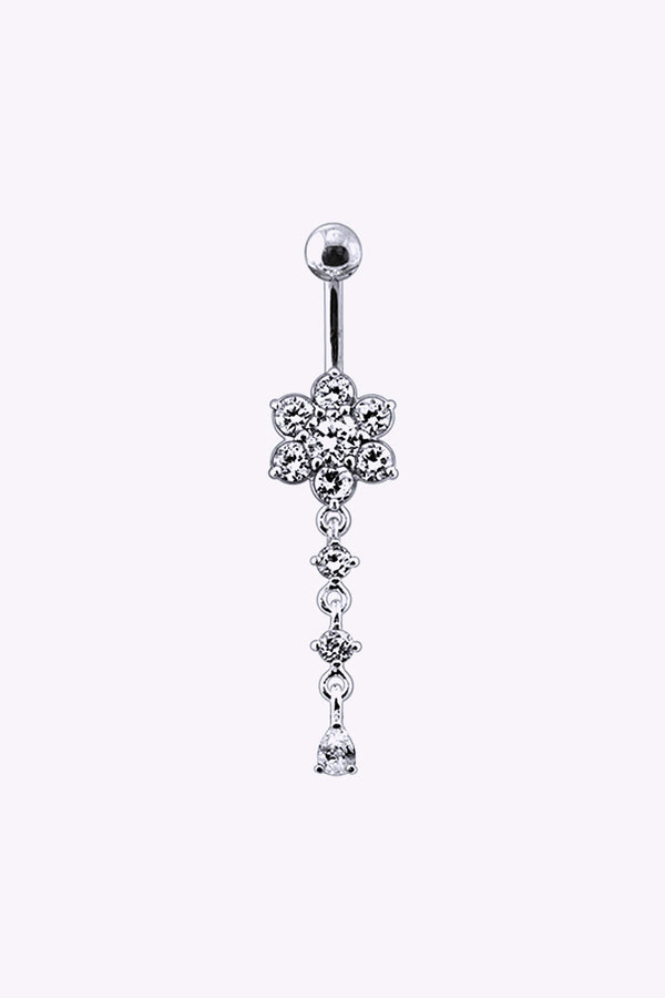 Navelpiercing Liten Blomma Med Kristallhange