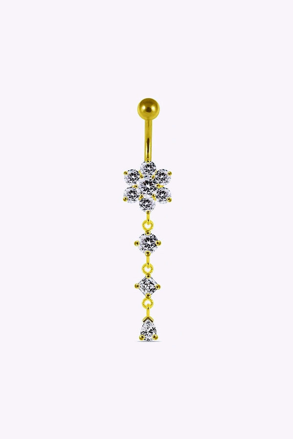 Navelpiercing Med Blomma Och Hange 18K Guldplaterad