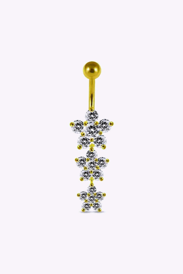 Navelpiercing Med Hangande Tre Blommor 18K Guld