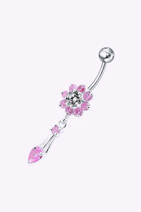 Navelsmycken Blomma Med Rosa Kristaller