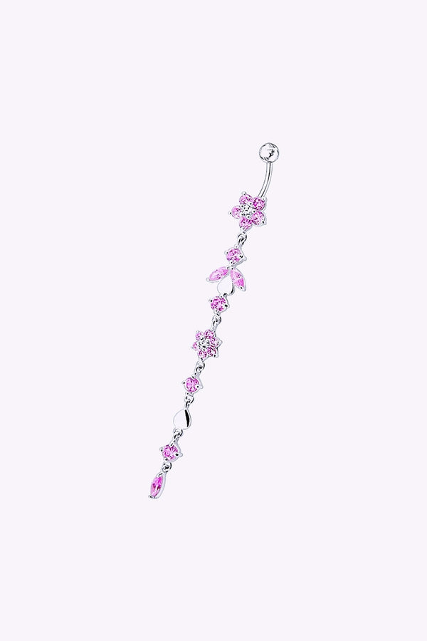 Navelsmycken Lang Modell Med Rosa Kristaller