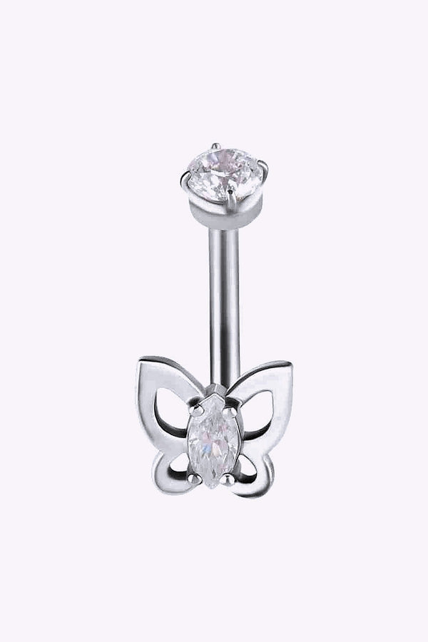 Rook Piercing Stav Med Fjaril Och Kristall 316L Kirurgstal